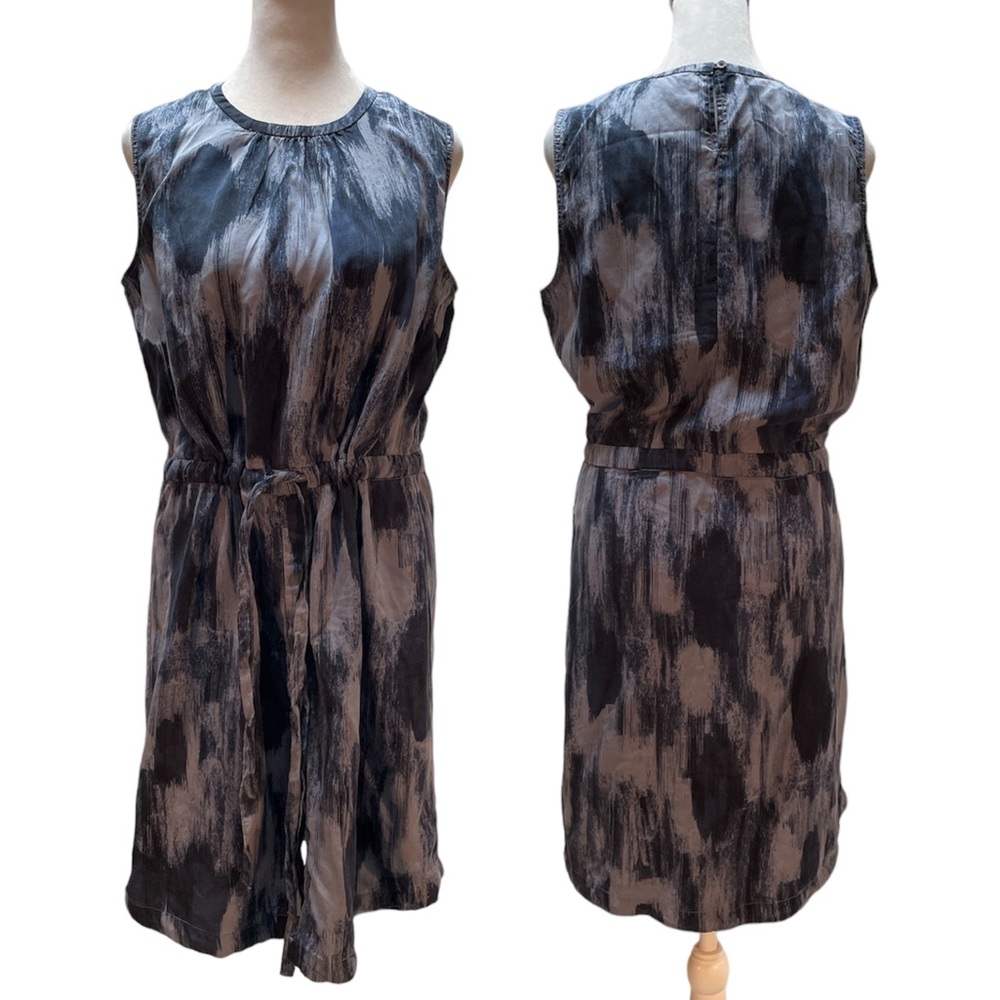 Gap 2 Tone Blue Abstract Print Knee Length Tie Waist Round Neck Dress Size M